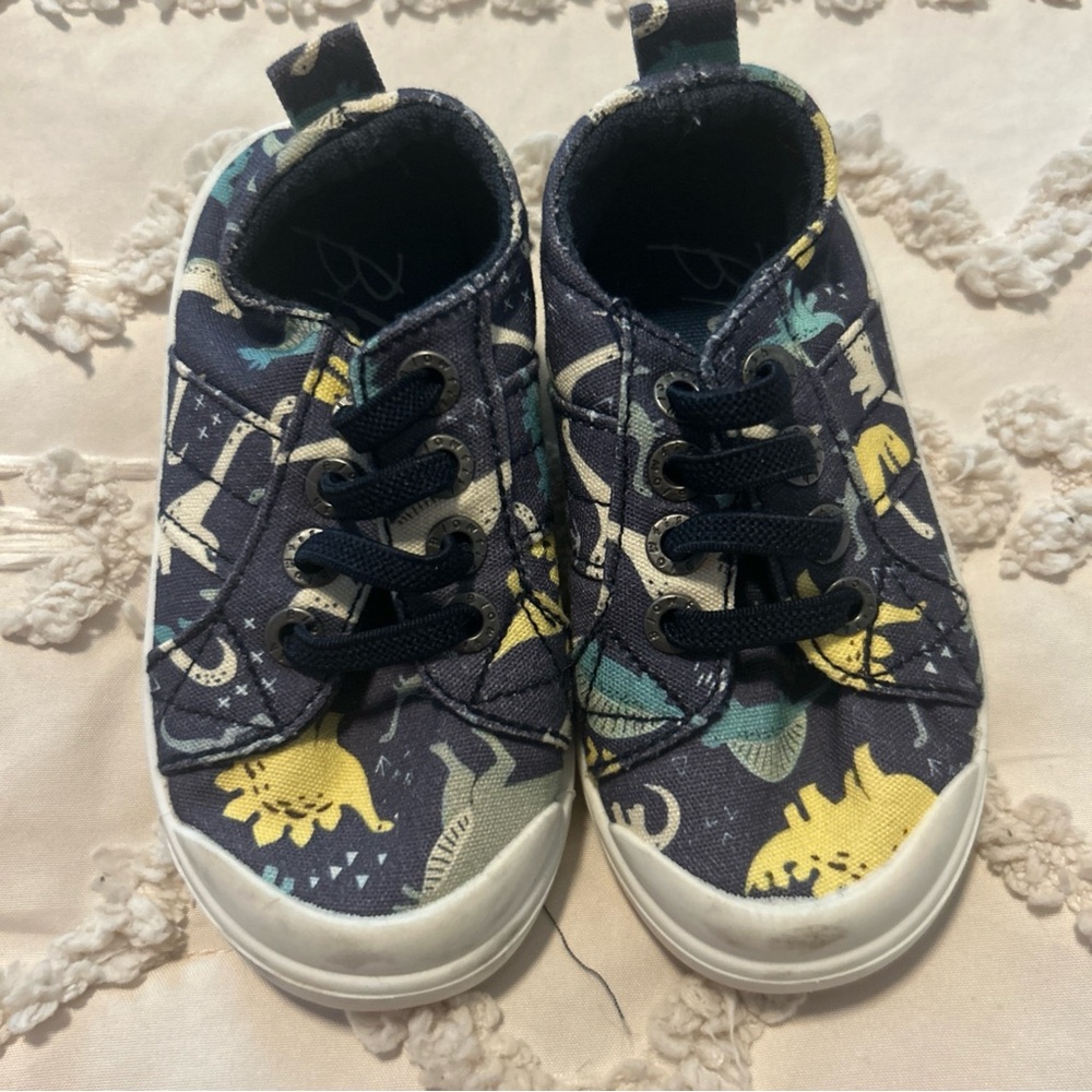 Blue and Yellow Dinosaur Print Sneakers with Rubber Sole